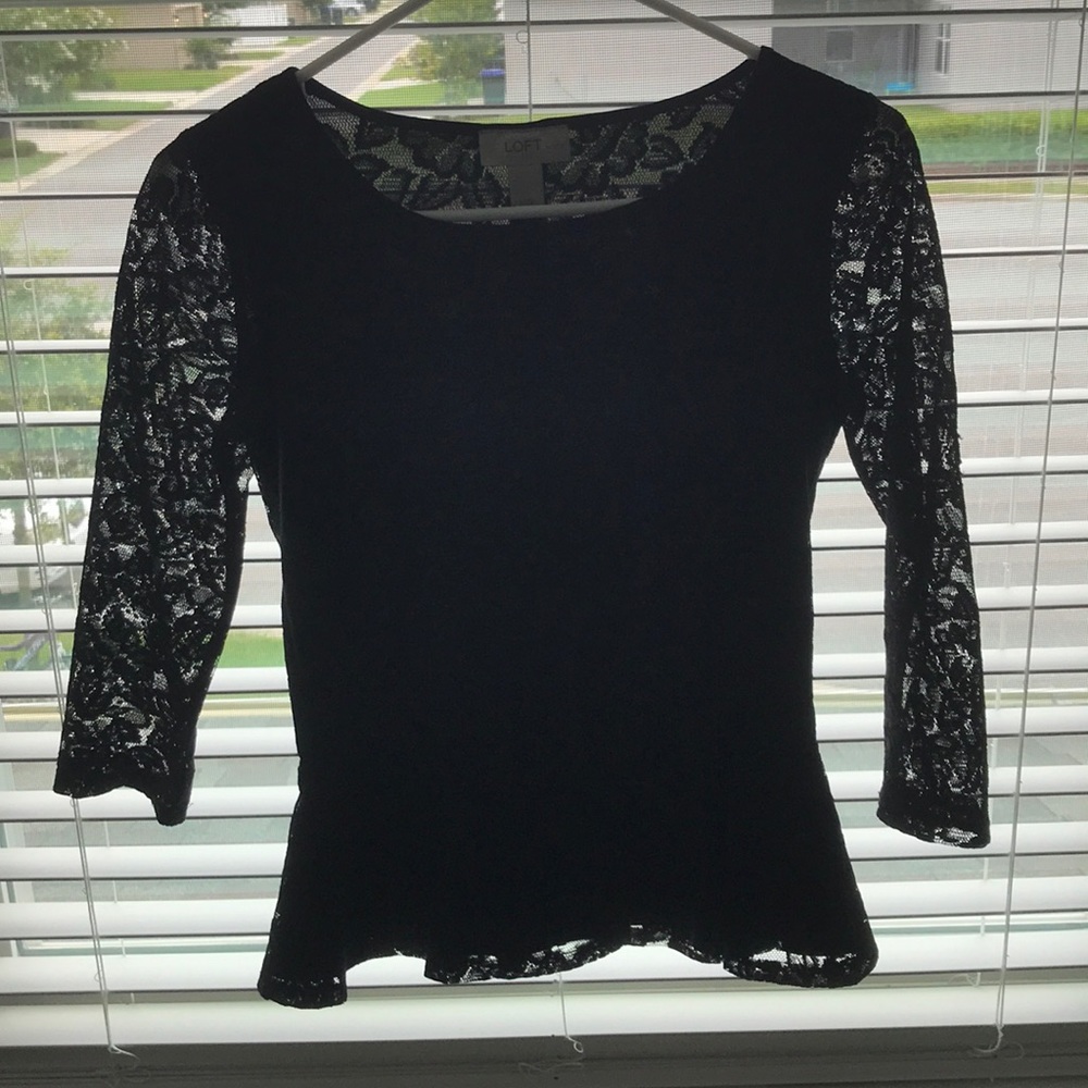 Black lace peplum blouse Ann Taylor